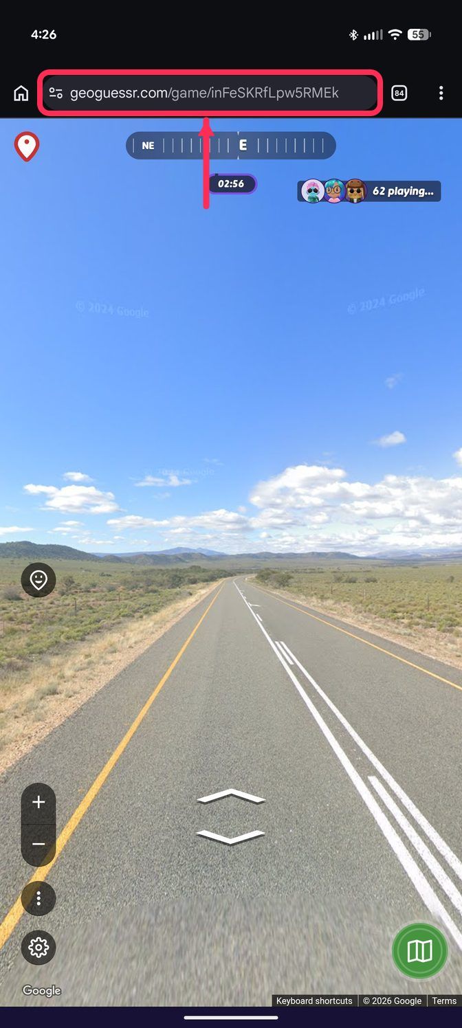 A GeoGuessr round on a phone, before tapping the bookmark