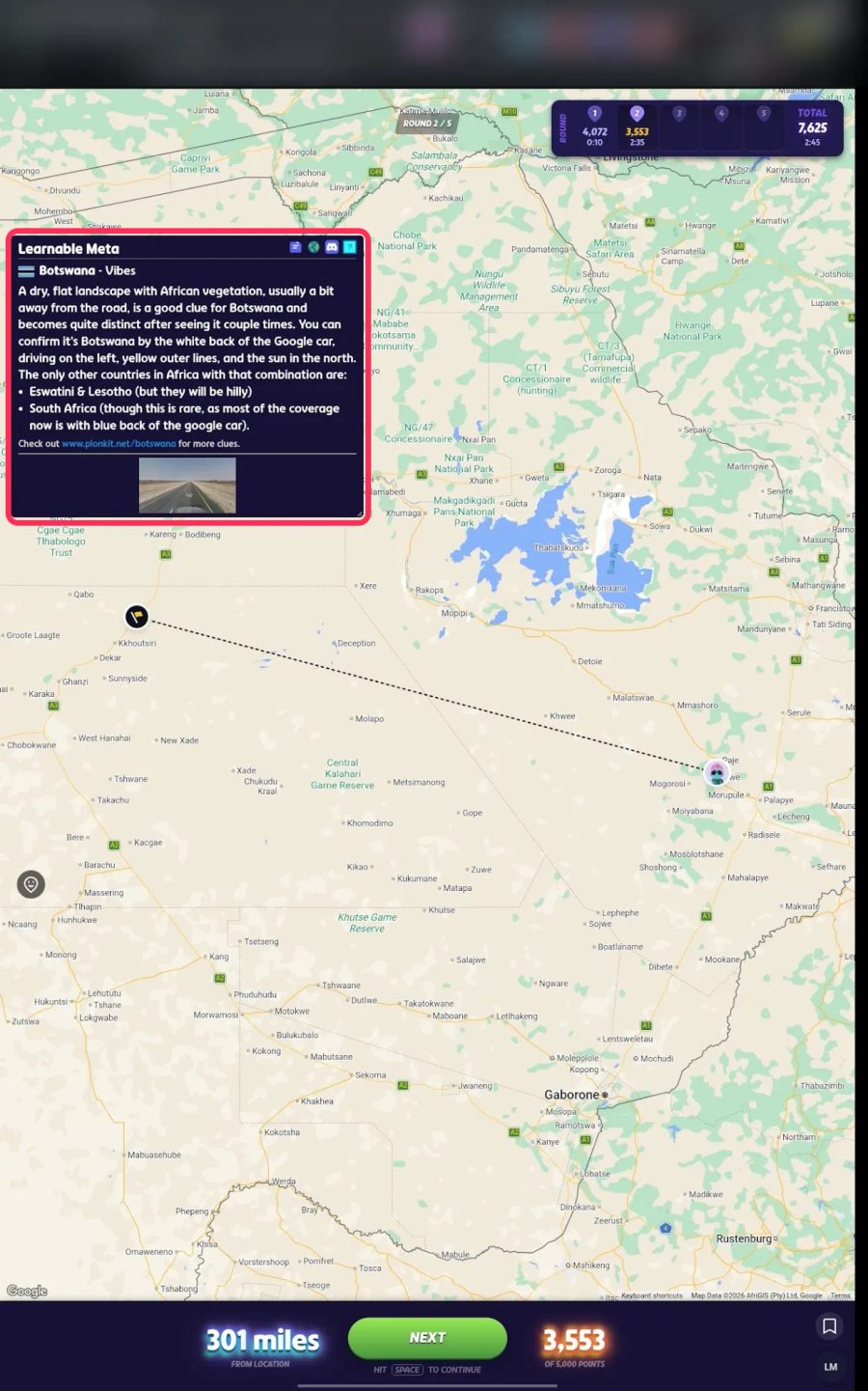 The result screen on a tablet in Brave with the Learnable Meta clue window in the top left